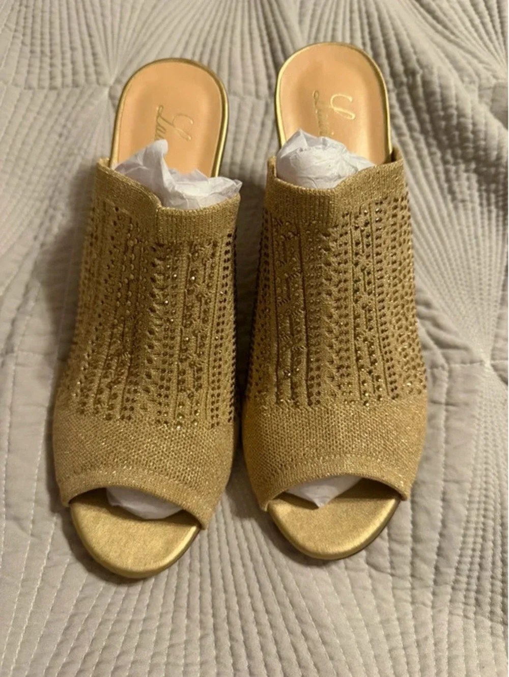 Lauren Lorraine Gold Beaded Wedge Heels Size 10